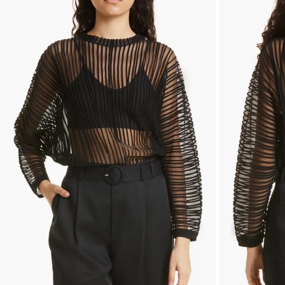 Ted Baker London Nellay Stripe Sheer Top in Black - Picture 1 of 10